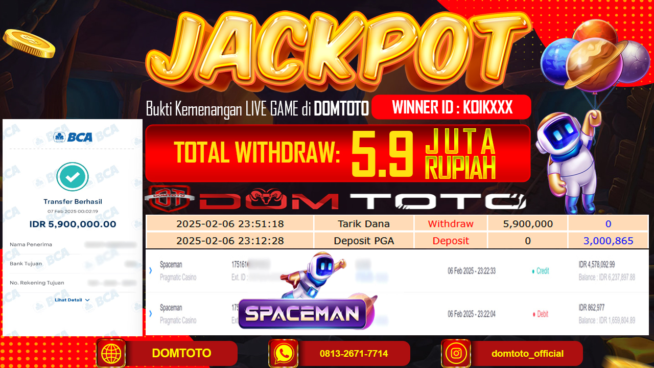 JACKPOT  LIVE GAME SPACEMAN 7 FEBRUARI 2025